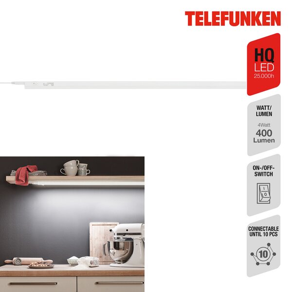 Telefunken LED sub dulap cu lumină Hephaistos, alb, lungime 87 cm, Alb, Bucătărie, Plastic