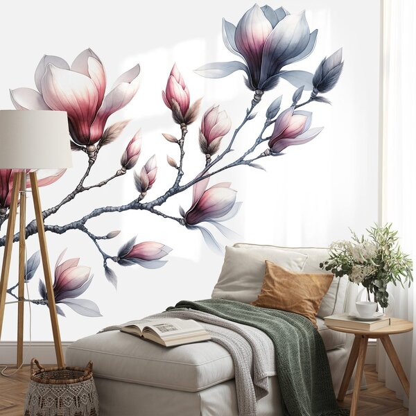 Fototapet magnolii delicate pe fundal alb