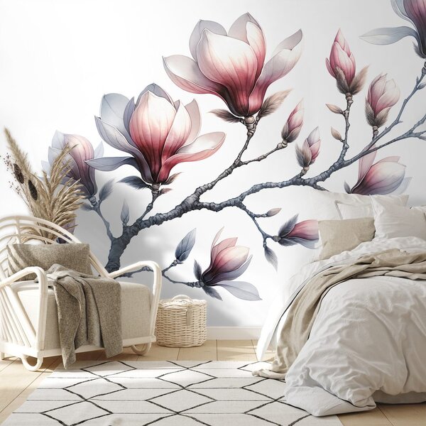 Fototapet magnolii delicate pe fundal alb