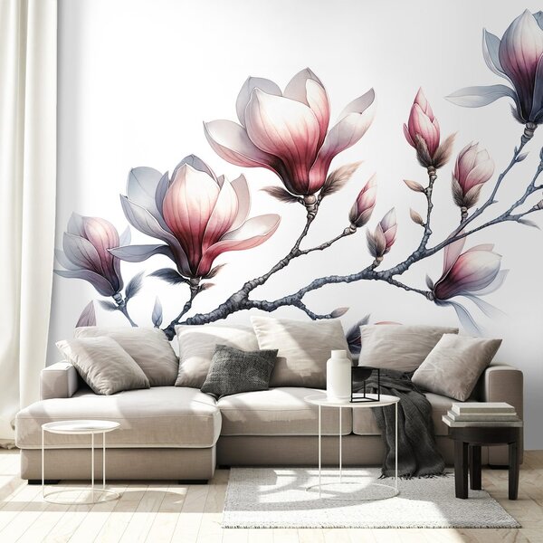 Fototapet magnolii delicate pe fundal alb