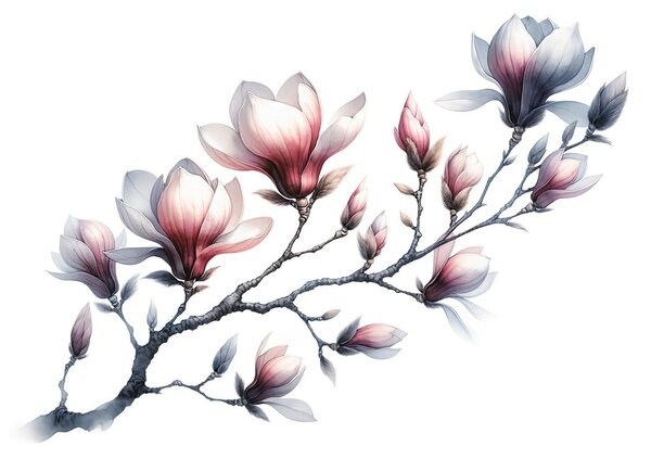 Fototapet magnolii delicate pe fundal alb
