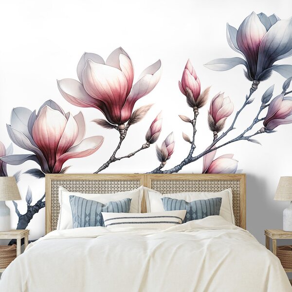 Fototapet magnolii delicate pe fundal alb