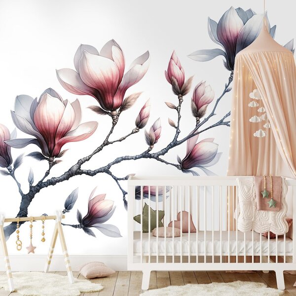 Fototapet magnolii delicate pe fundal alb