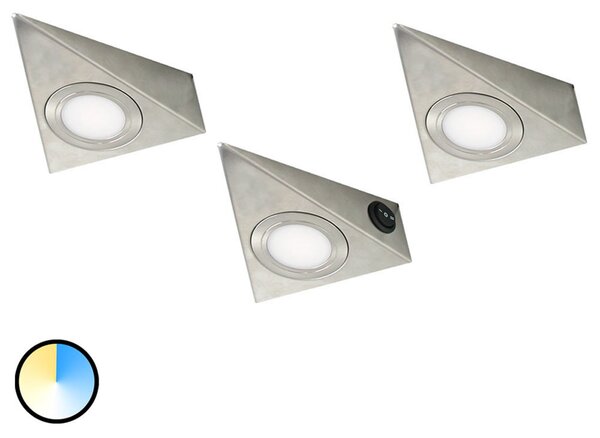 Evotec Lumină triunghiulară cu LED sub dulap CS, set de 3, Gri, Camera de zi / sufragerie, Metal, Modern