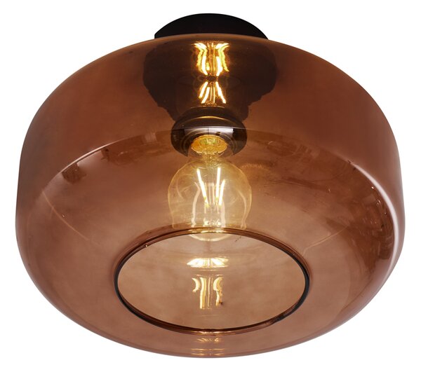 Plafonieră retro neagră cu sticlă bronz - Bizle