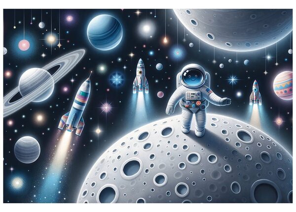Tapet univers pentru copii cu astronauți