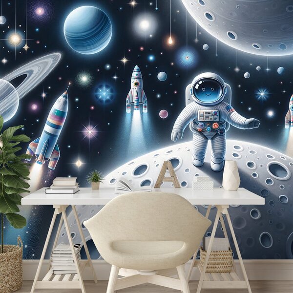 Tapet univers pentru copii cu astronauți