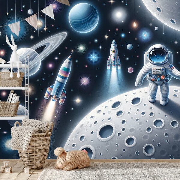 Tapet univers pentru copii cu astronauți
