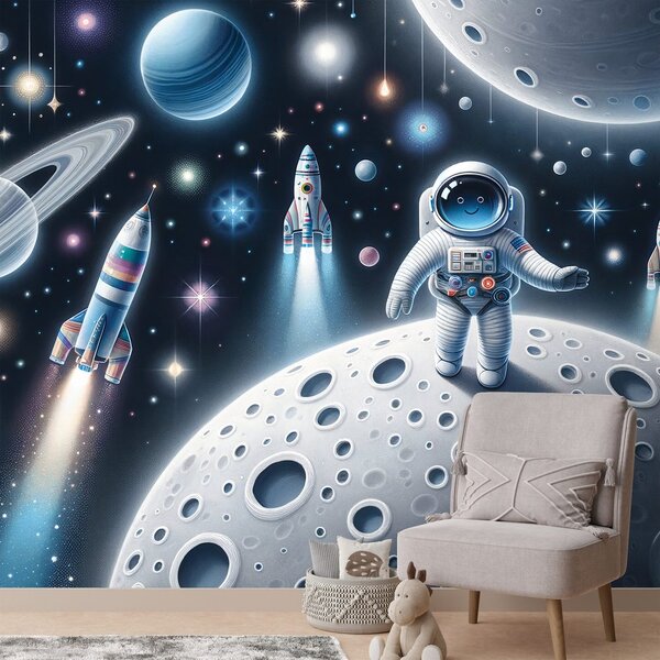Tapet univers pentru copii cu astronauți