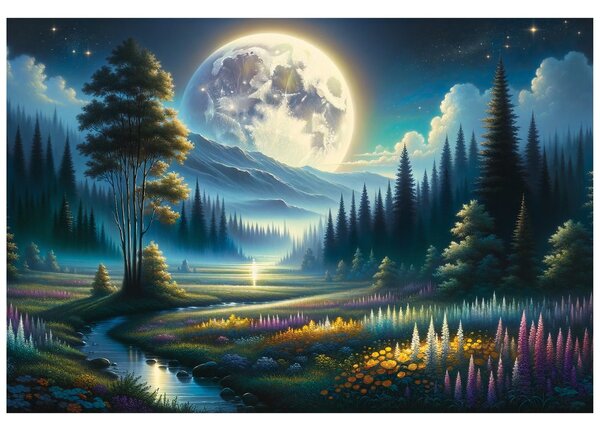 Tapet peisaj nocturn magic cu lună