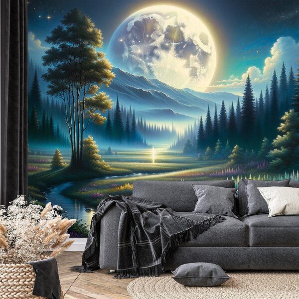 Tapet peisaj nocturn magic cu lună