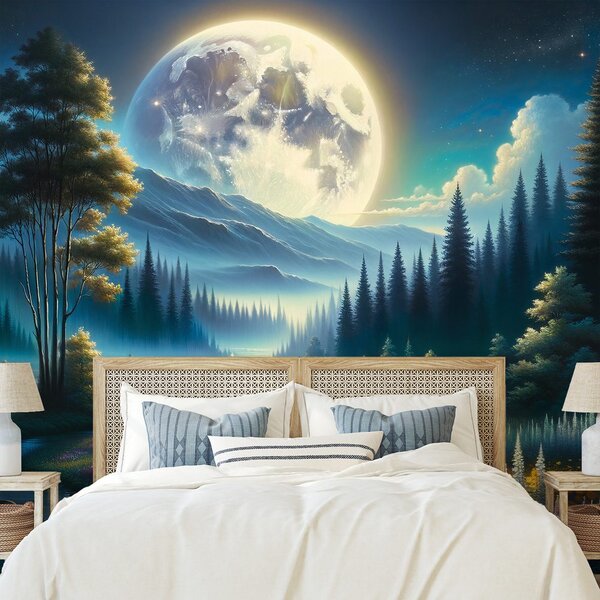 Tapet peisaj nocturn magic cu lună
