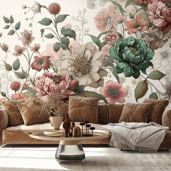 Tapet flori vintage pastelate