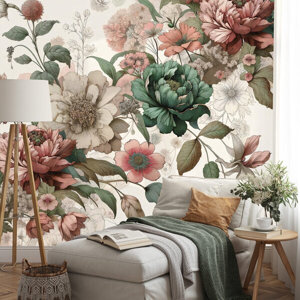 Tapet flori vintage pastelate