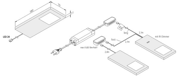 Hera Lampă sub dulap LED Slim-Pad F 3x 4000K negru, reglabil, Negru, Bucătărie, Plastic, Modern