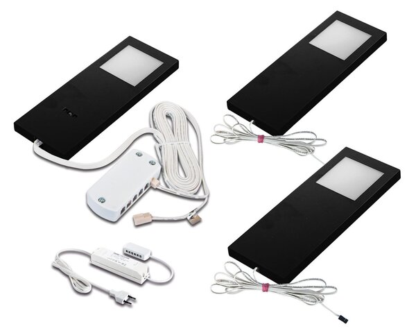 Hera Lampă sub dulap LED Slim-Pad F 3x 4000K negru, reglabil, Negru, Bucătărie, Plastic, Modern