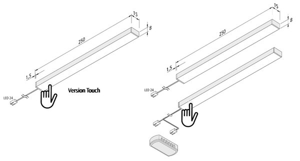 Hera Lampă LED sub dulap Add-On Mini Touchdim 3x 4000K, reglabil, Metalic, Bucătărie, Metal, Modern