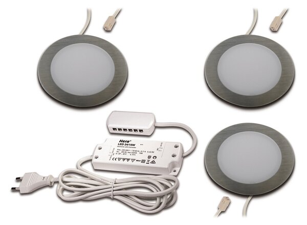 Hera Lampă LED mobilă încas FAR 58 oțel set 3x 3W 3000K, reglabil, Metalic, Camera de zi / sufragerie, Metal, Modern, Montarea mobilierului