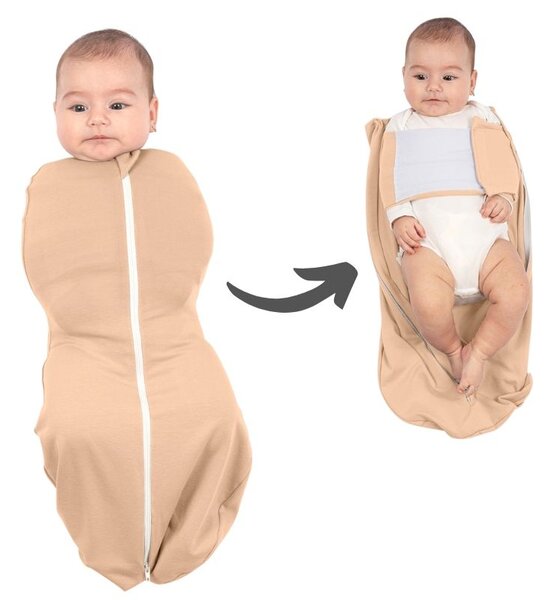 Sistem de infasat cu fermoar dublu Kidizi SnugPod UP Peach M, pentru bebelusi cu greutate de 3.8-7 kg, 0.5 tog