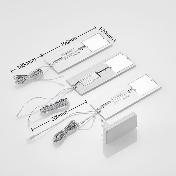 Arcchio Lămpi LED Nortra pentru montare sub blat, set de 3, gri, culoare, reglabil, Metalic, Camera de zi / sufragerie, Metal, Modern