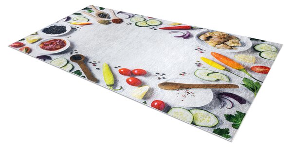 ANDRE 33580 covor lavabil Condimente, legume bucatarie, anti-alunecare - argint / verde