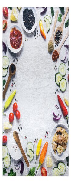 ANDRE 33580 covor lavabil Condimente, legume bucatarie, anti-alunecare - argint / verde
