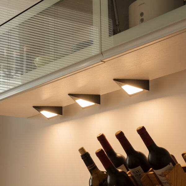 PRIOS Prios Odia LED lumină sub dulap, negru, 3 unități, reglabil, Negru, Camera de zi / sufragerie, Metal, Modern