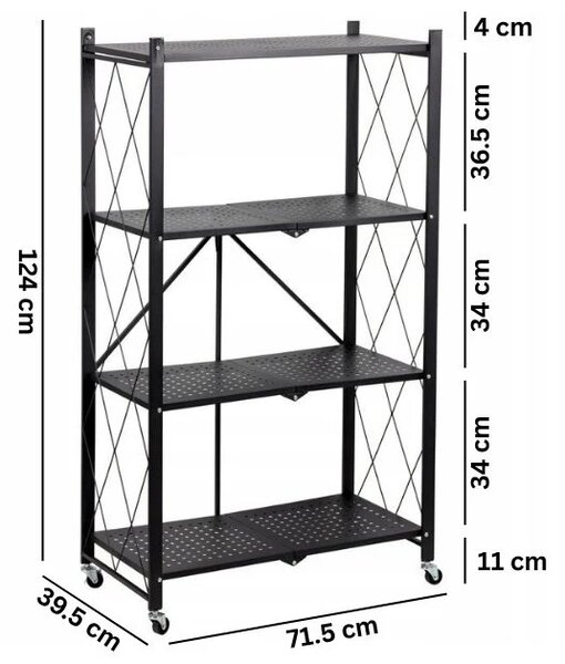 Stackmax™ Pliabil Metalic Raft - 4 Niveluri, Negru