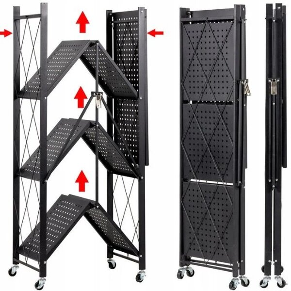 Stackmax™ Pliabil Metalic Raft - 4 Niveluri, Negru