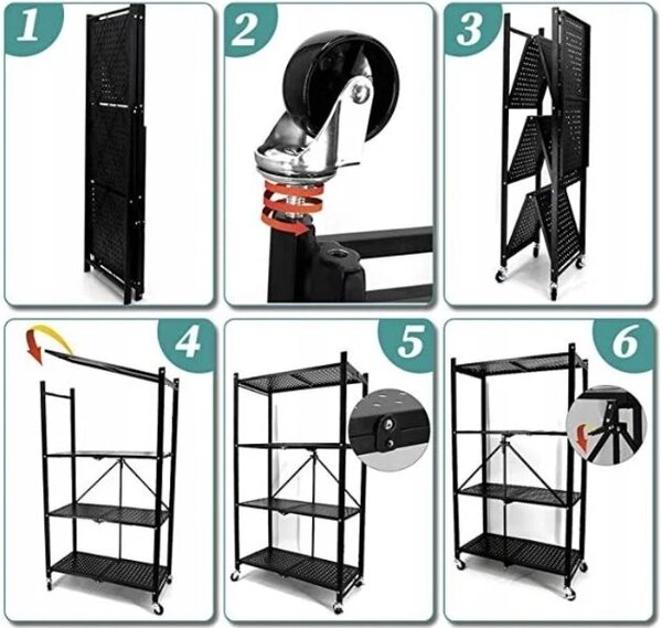 Stackmax™ Pliabil Metalic Raft - 4 Niveluri, Negru