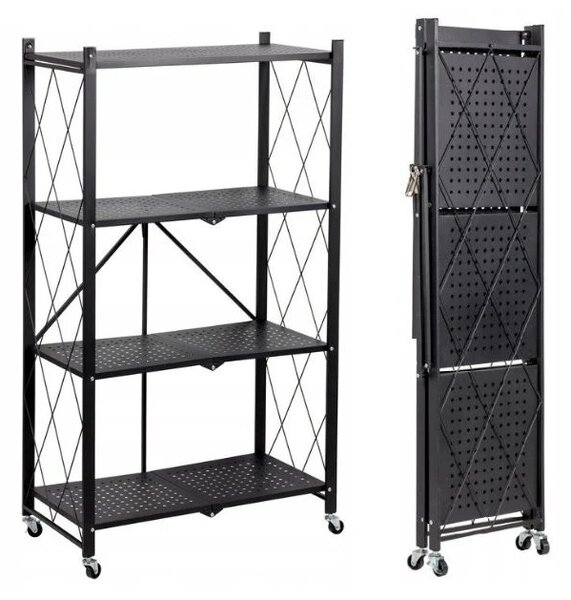 Stackmax™ Pliabil Metalic Raft - 4 Niveluri, Negru
