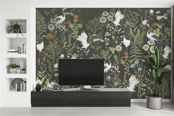 Tapet Macarale dansând printre flori vibrante, Fototapet Animale, w00380v2 : Uwalls.ro