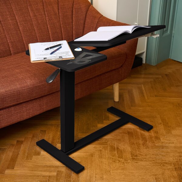Masa reglabila pe inaltime cu lift pneumatic, blat 80x40 cm in 2 parti (inclinabil + rabatabil pentru depozitare), cu roti, 66–90 cm, baza tip „c” pentru pat/canapea, onuvio® - negru