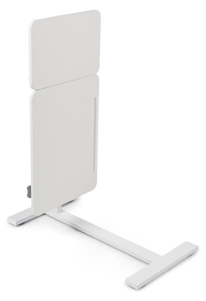 Masa reglabila pe inaltime cu lift pneumatic, blat 80x40 cm in 2 parti (inclinabil + rabatabil pentru depozitare), cu roti, 66–90 cm, baza tip „c” pentru pat/canapea, onuvio® - alb