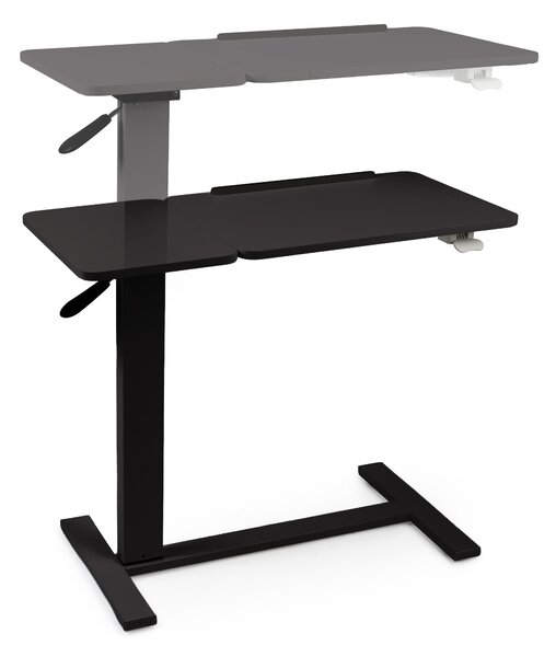 Masa reglabila pe inaltime cu lift pneumatic, blat 80x40 cm in 2 parti (inclinabil + rabatabil pentru depozitare), cu roti, 66–90 cm, baza tip „c” pentru pat/canapea, onuvio® - negru