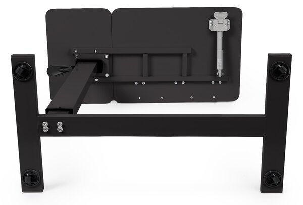 Masa reglabila pe inaltime cu lift pneumatic, blat 80x40 cm in 2 parti (inclinabil + rabatabil pentru depozitare), cu roti, 66–90 cm, baza tip „c” pentru pat/canapea, onuvio® - negru