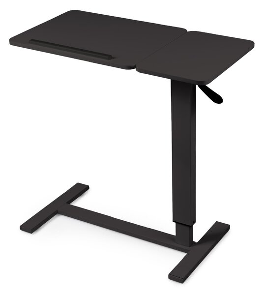 Masa reglabila pe inaltime cu lift pneumatic, blat 80x40 cm in 2 parti (inclinabil + rabatabil pentru depozitare), cu roti, 66–90 cm, baza tip „c” pentru pat/canapea, onuvio® - negru