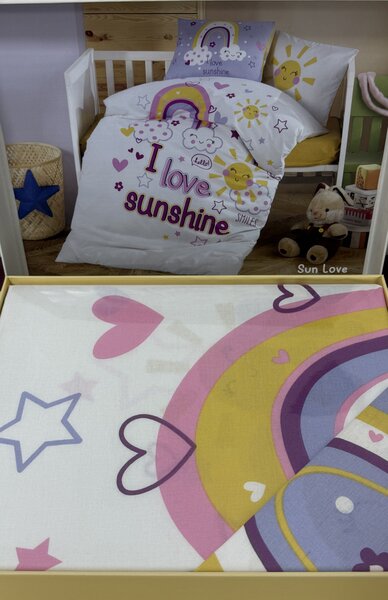 Lenjerie de pat pentru copii -model Sun Love bumbac ranforce, 4 piese