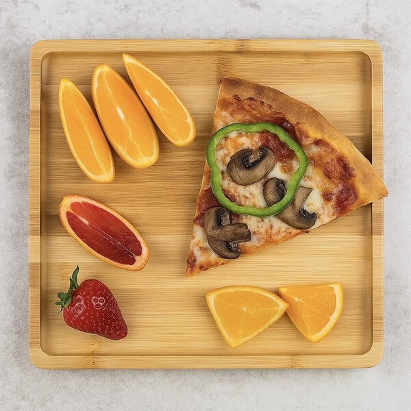 Platou Pufo din lemn de bambus pentru servire alimente, aperitive, dulciuri, pizza, 32 cm, maro