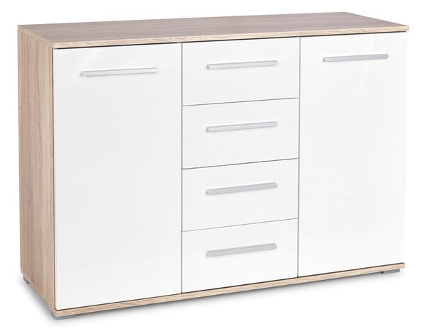 Comodă Cirveso 103, Alb lucios, Stejar Sonoma, PAL laminat, 82x116x41cm, 45.2 kg