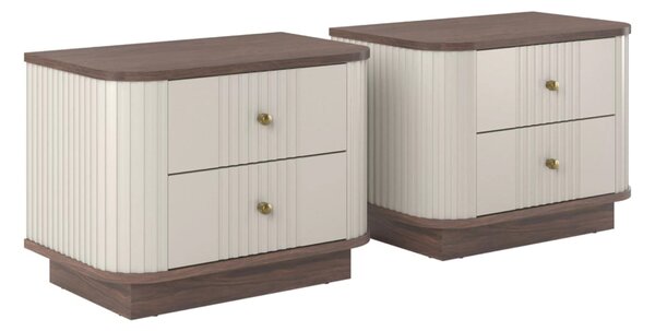 Set de noptiere Vesper 56 cm cu mânere aurii - culoare cașmir / nuc