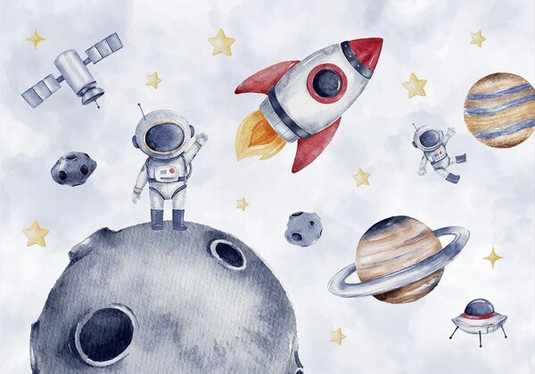 Tapet Astronauți în spațiu, Fototapet Spaţiu, w01461 : Uwalls.ro