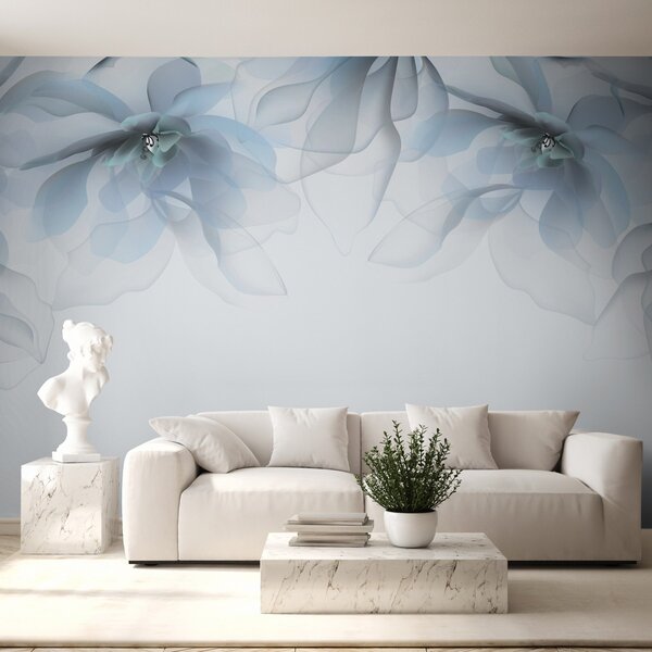 Tapet flori mari translucide albastre pe partea de sus, Fototapet Flori, w02093v2 : Uwalls.ro