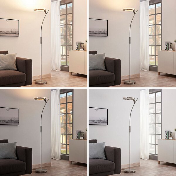Lindby Lampadar LED Darion, gri, metal, dimabil, 180cm, reglabil, Gri, Camera de zi / sufragerie, Metal, Modern