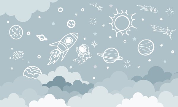Tapet Planeta spațială și astronautul, Fototapet Cer, w02104v1 : Uwalls.ro