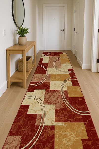 Traversa Model 15001-210, Festonata, Latime 100 cm, Rosu Dreptunghi, 100 x 300