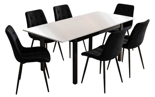 Set masă extensibilă Mara Alb 170x75 cm cu 6 scaune Onix Negru