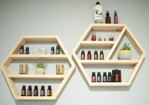 Set 2 rafturi in forma hexagonala, HexWood 4, 55x50x9.4 cm, natur
