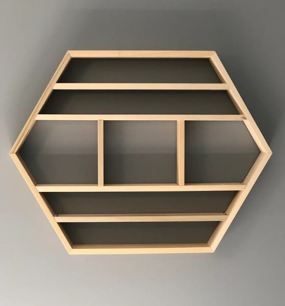 Raft de perete din lemn, HexWood 3, 55x50x9.4 cm, natur