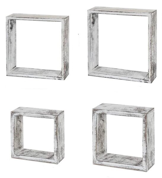 Set 4 rafturi patrate, Shabby Sheek Wood, 30.4x30.4x9.4 cm, alb antichizat